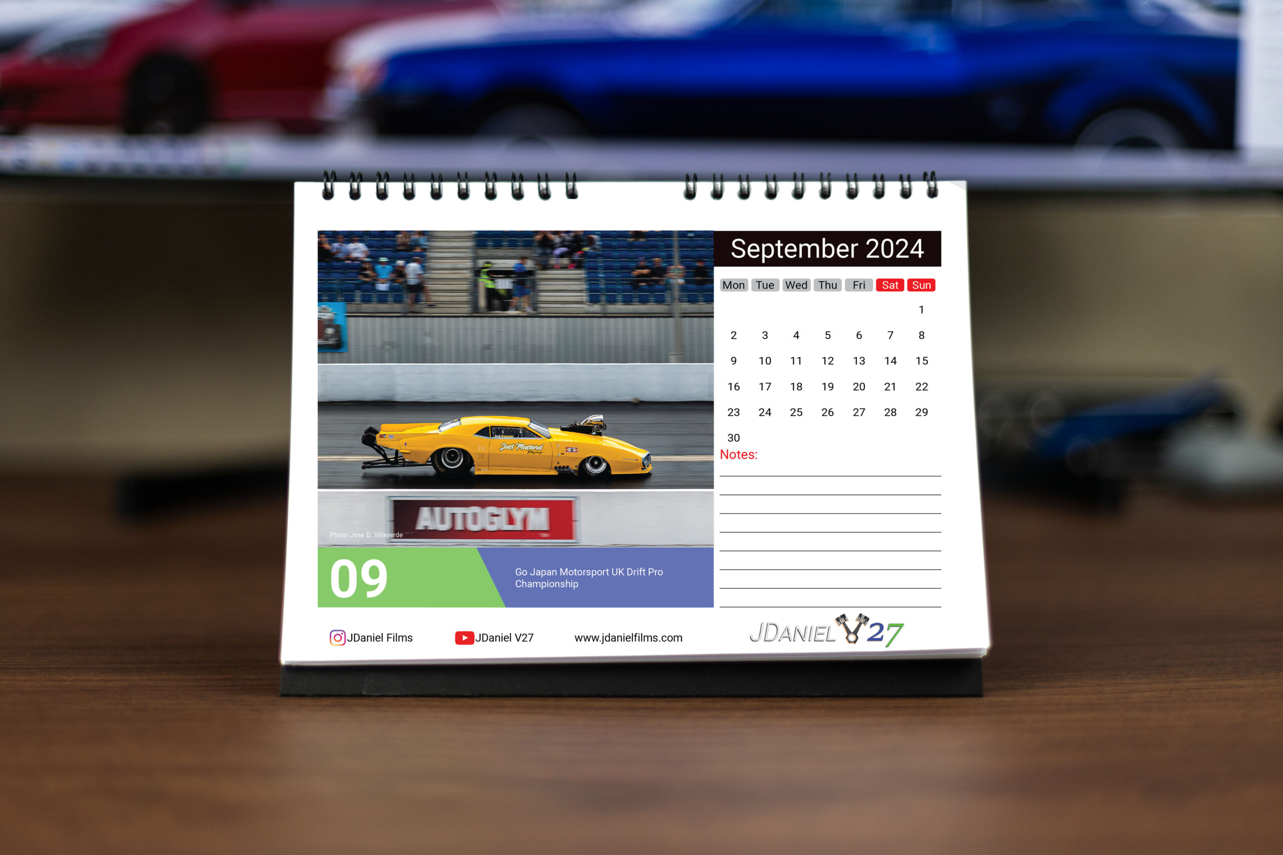 2024 Desk Calendar, Drag Racing, Dragster JDaniel Films